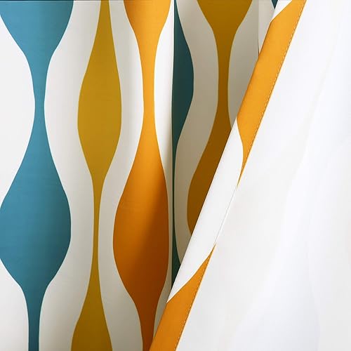 Miniatura 4 de Lush Decor - Par de paneles de cortina de ventana con diseño geométrico de mediados del siglo XX y filtro de luz, 95" de largo x 52" de ancho,