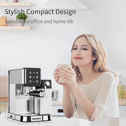 Miniatura 7 de Máquina de café expreso, máquina de capuchino con bomba de 20 bares con espumador de leche integrado, máquina de café con leche de acero inoxidable,