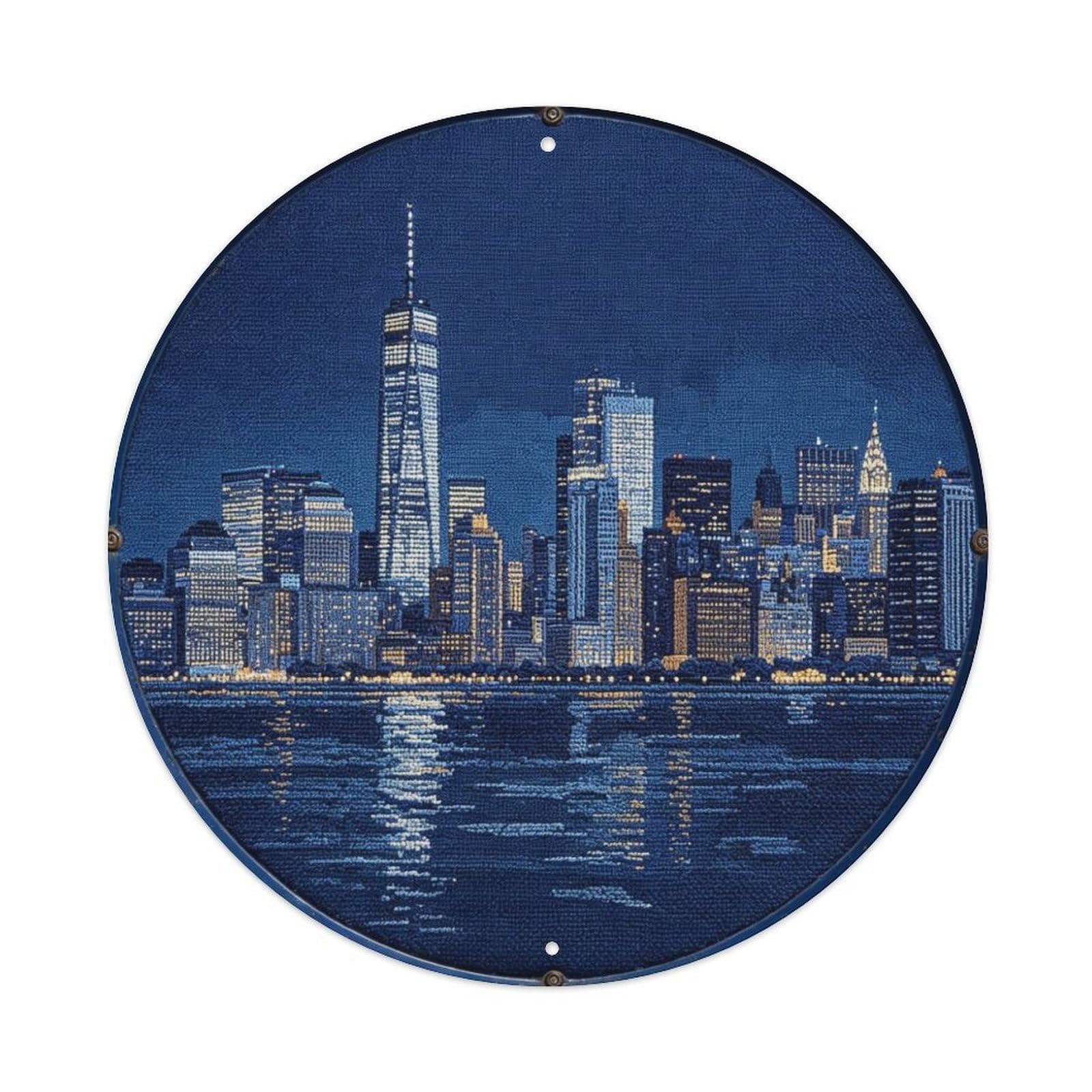 New York City Skyline Embroidery Metal Tin Sign Plaque