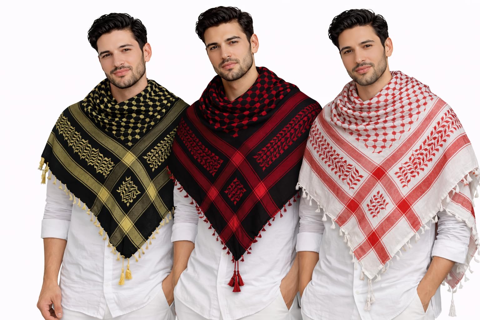 Classic Cotton Weaved Arab Scarf, Keffiyah, Combo of 3-image-43