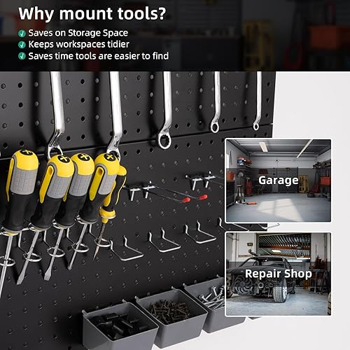 Miniatura 6 de Tablero de clavijas, tablero de clavijas de metal, organizador de pared, tablero de clavijas negro para pared, organización de herramientas, tablero