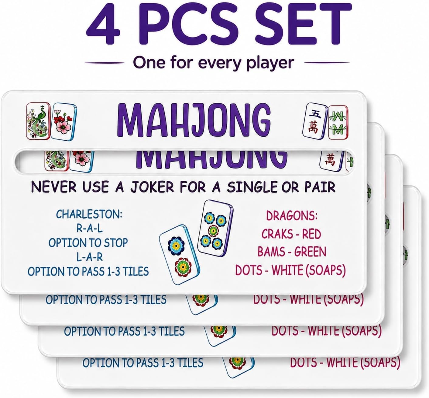 4 Pack Clear Acrylic American Mahjong Card Line Readers with Rule Reminders image 2