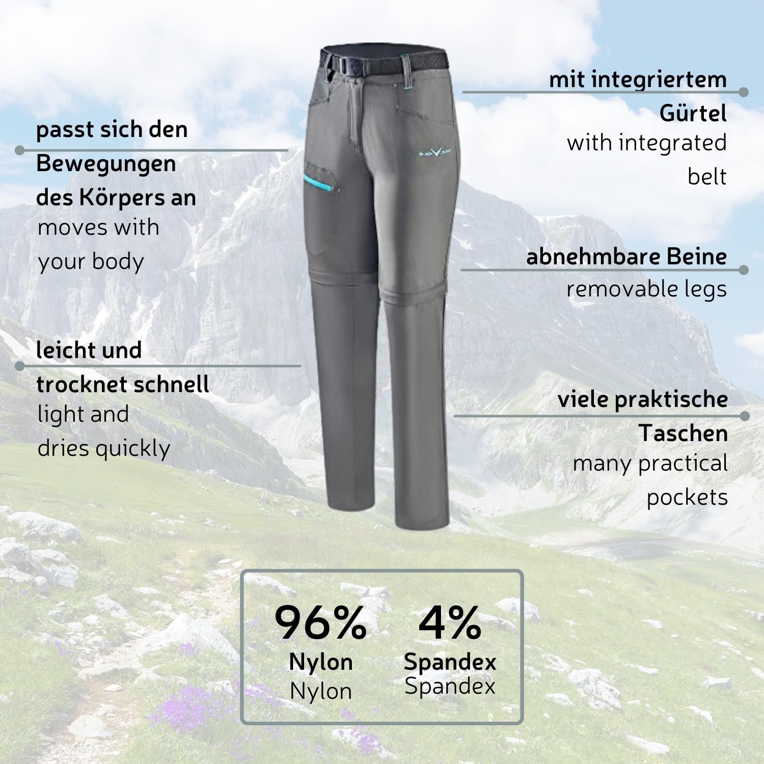 Black Crevice Damen Zip Off Leg Trekkinghose