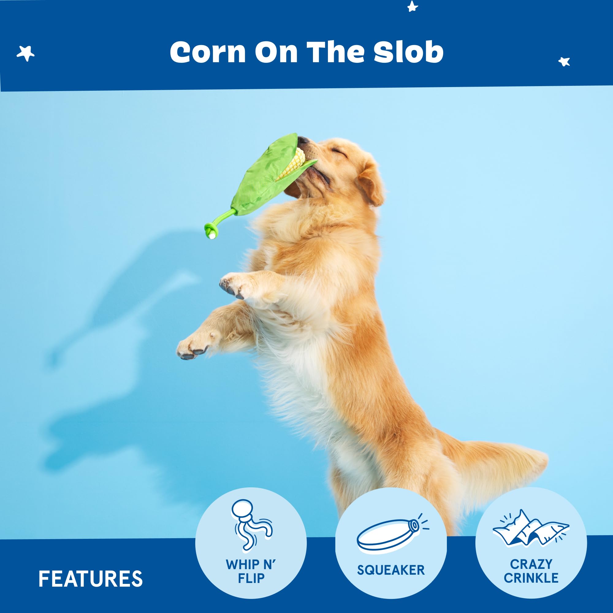 BARK Dog Toy Corn On The Slob Squeaky Toy for Dogs Plush Corn With Green Crinkle Husks, Nyoln Rope To Play Tug - Image 4