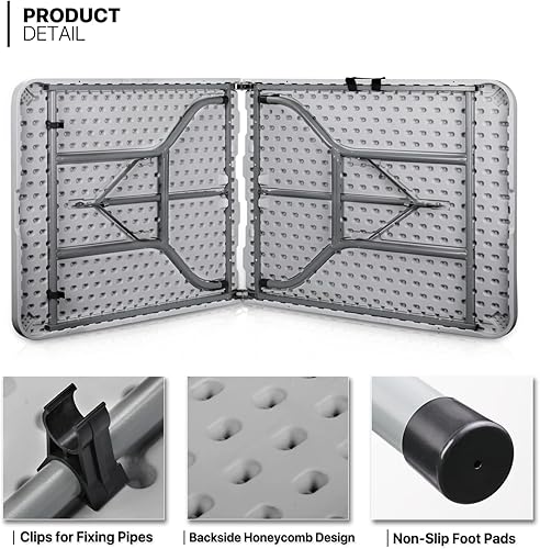 Miniatura 9 de MoNiBloom Mesa plegable de 6 pies, mesas de comedor portátiles de plástico plegables por la mitad, escritorio para interiores y exteriores, para
