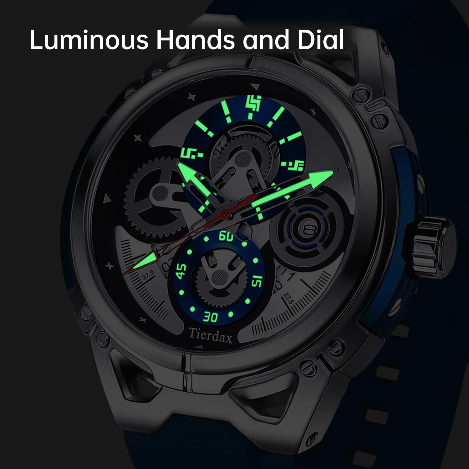 Reloj para hombre, impermeable, luminoso, analógico, de cuarzo, con correa de silicona con fecha