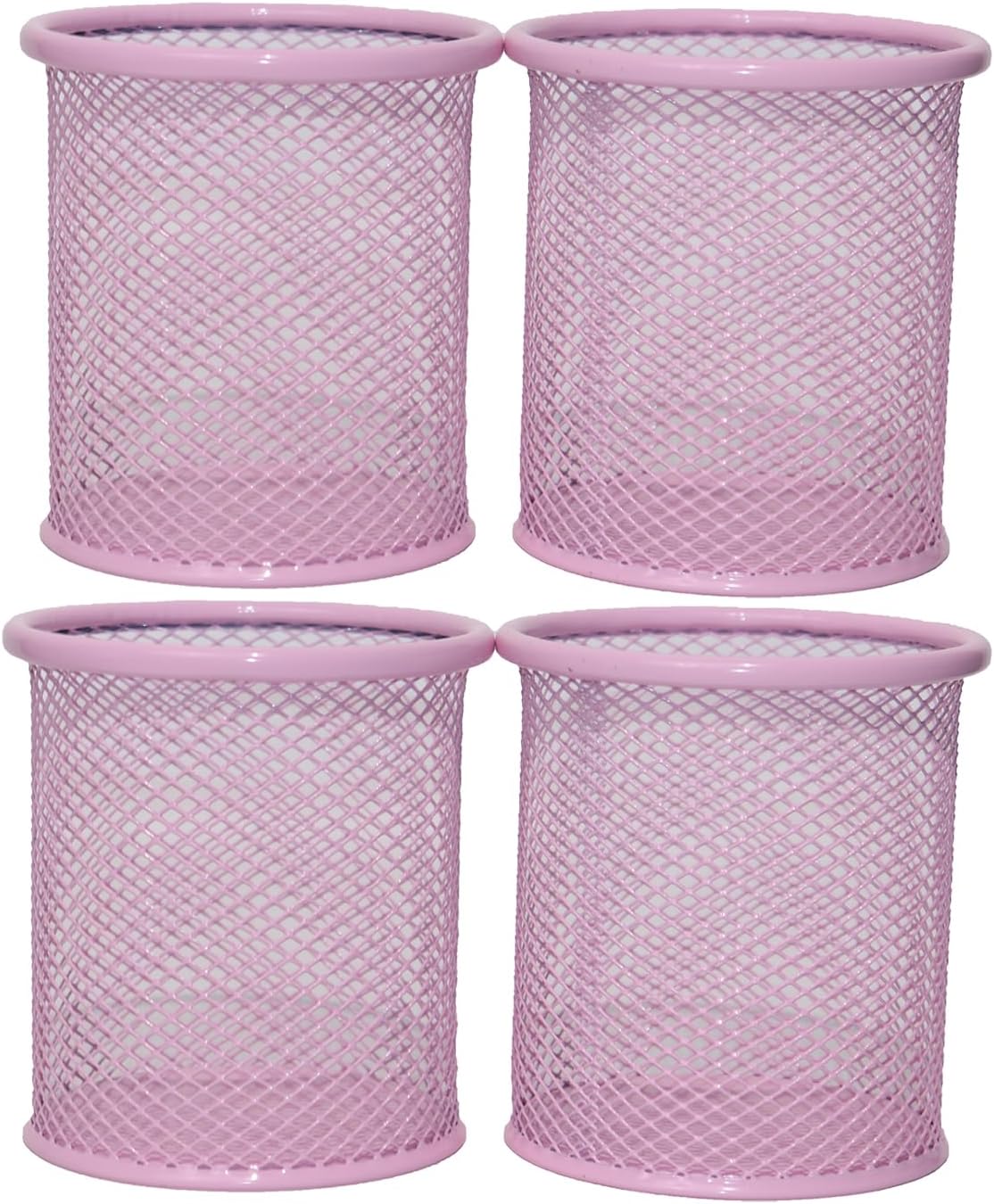 Pen Holder Mesh Pencil Holder Metal Pen Holder Cup Pencil Cup Holder for Desk Office Pen Organizer PINK, 4 Pack