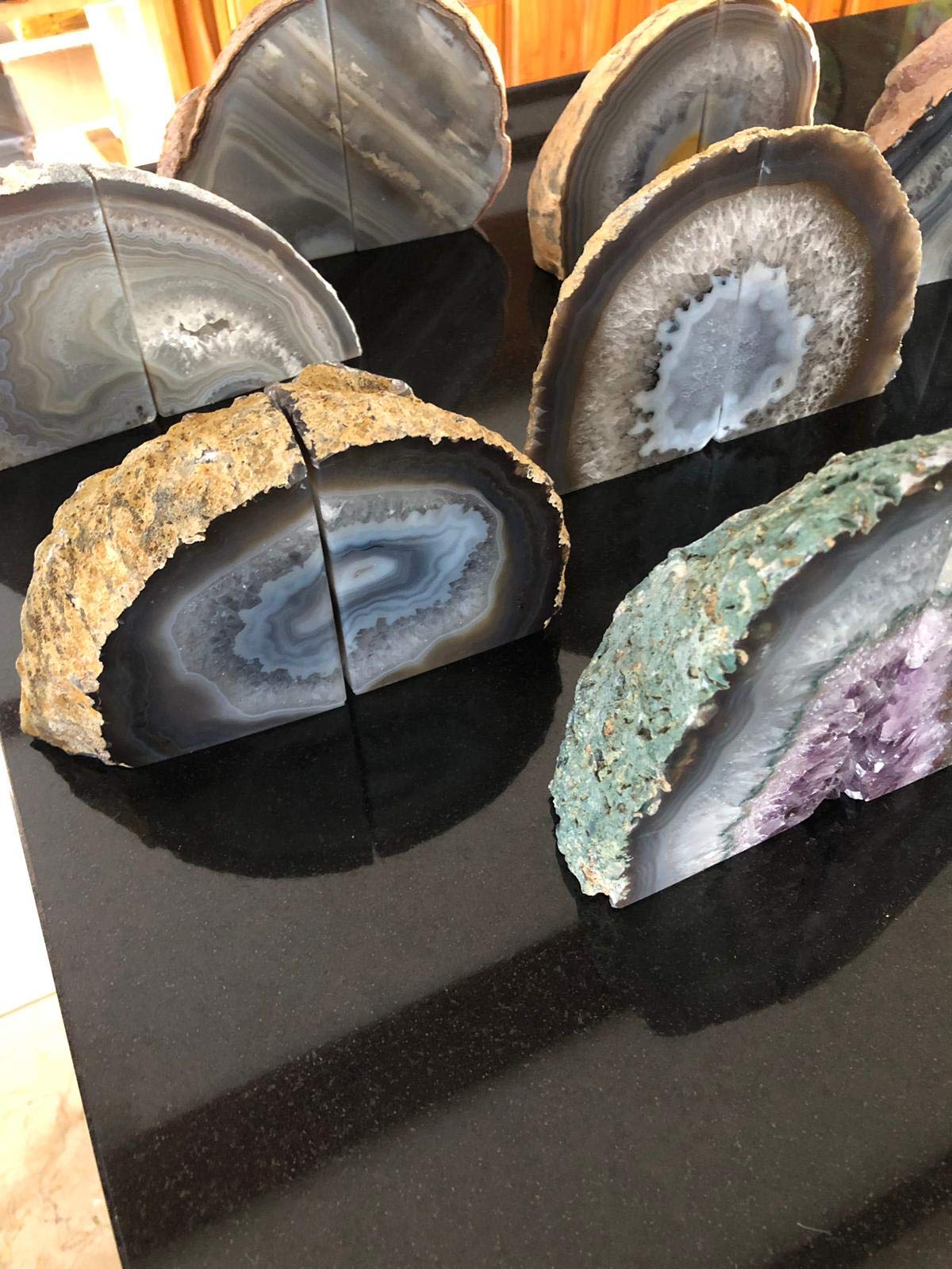 Jewel Crystals Grey Agate Natural Edge Microcrystalline Quartz Premium Bookends Ornament
