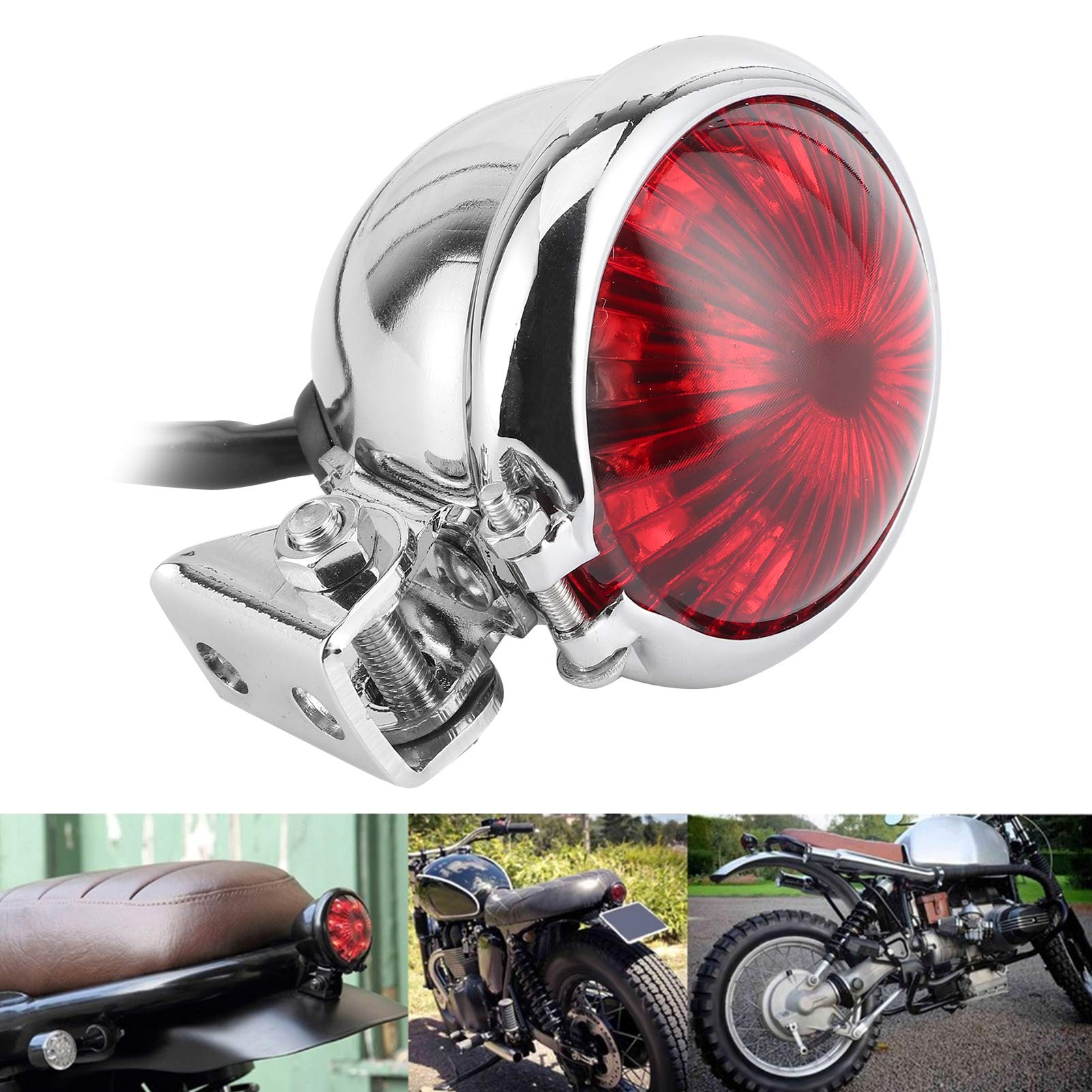 Fanale posteriore per fanale posteriore a LED universale da 12 V per moto con asta di fissaggio a vite(Red-Conchiglia d'argento)