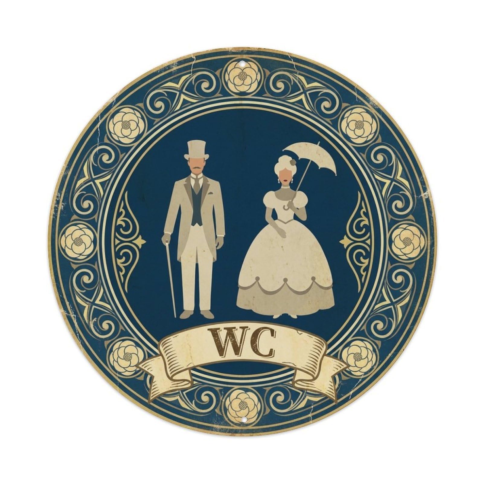 WC Art Deco Restroom Sign Ladies Gents Metal Tin Sign