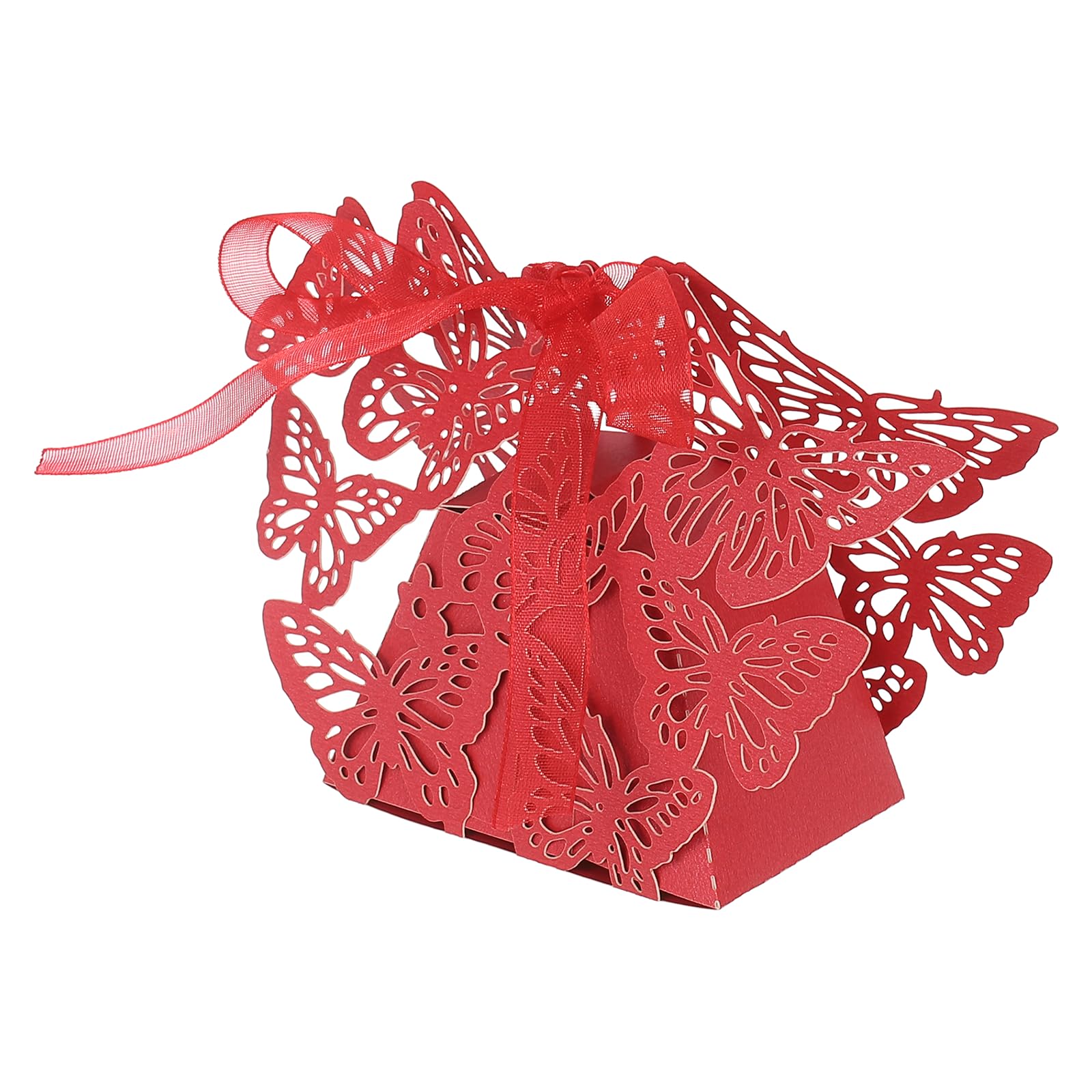 PATIKIL Butterfly Hollow Candy Box, (Red) (50Pcs), Reusable Romantic Cookie Gift Boxes with Ribbons for Wedding/Birthday Party/Anniversary/Baby Shower — image 1