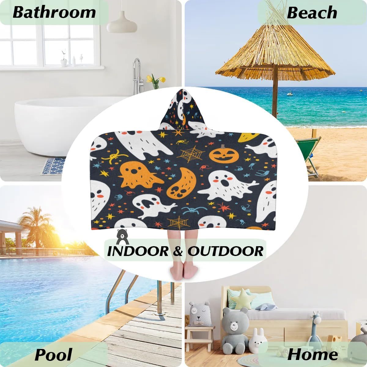 Pardick Kids Bath Towel Halloween Celebrate Beach Towel with Hood Pool Cover Up for Girls Boys Soft Absorbent Hooded Bath Towel Toddler Towels for Beach, Pool