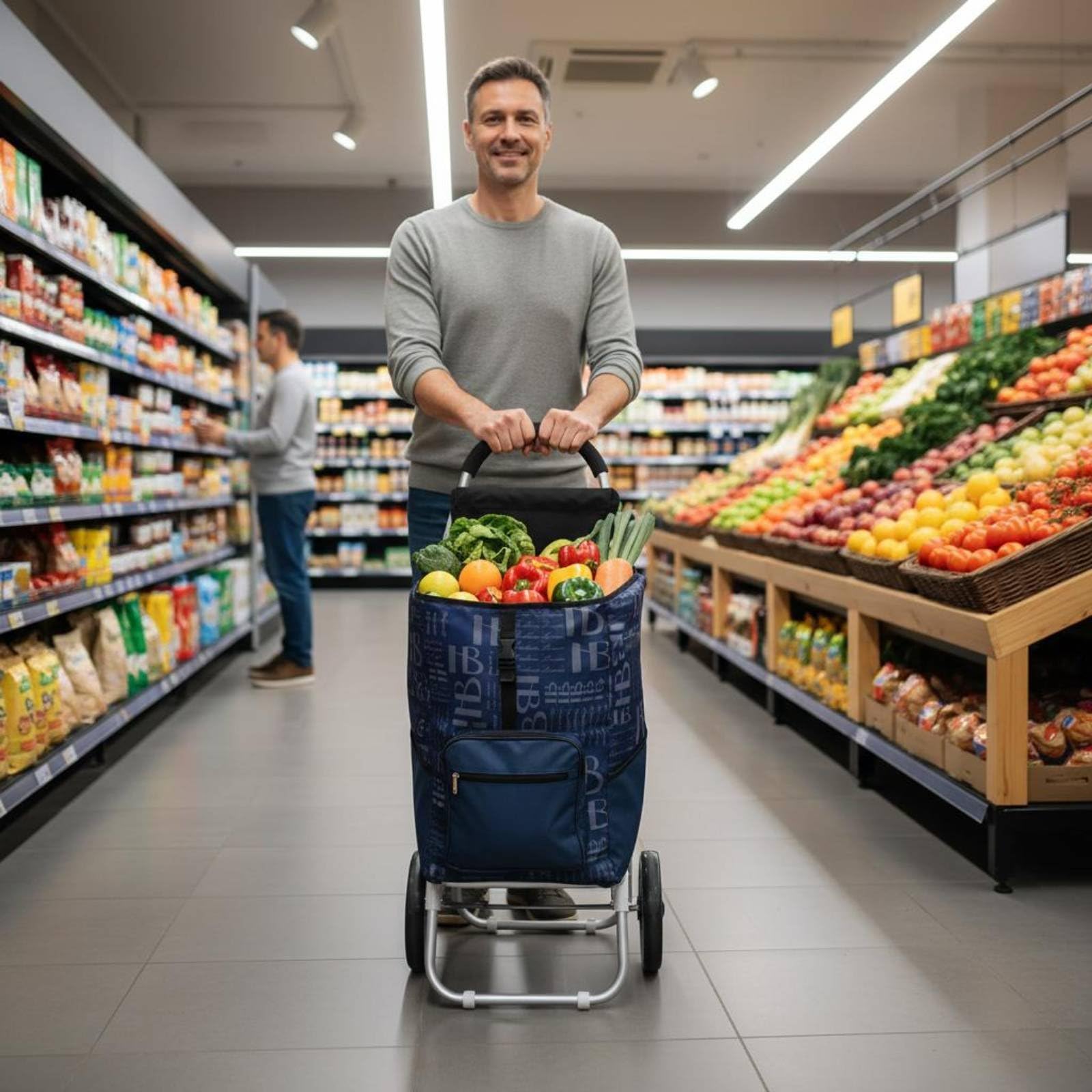 kowaku Carrello Pieghevole con Sedile Trolley per Sedia Pieghevole con Struttura Robusta in Alluminio Tessuto Oxford Resistente Funzione di Supporto Durante, Blue, Flat Ground