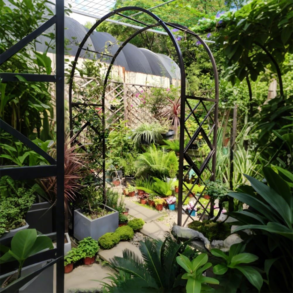 Traliccio ad arco da giardino per piante rampicanti, pergola in acciaio zincato resistente, con griglia diamantata, perfetta per matrimoni all'aperto, patio, decorazione in bronzo (554,7 x 100,1 cm)