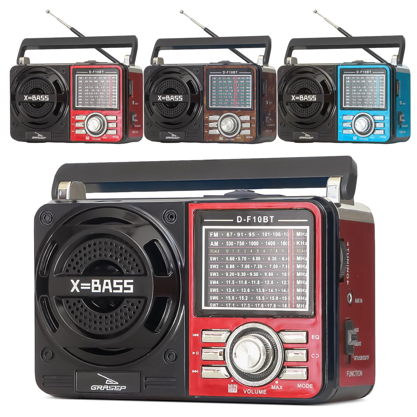 Radio Caixa de Som Portátil 8W Retro D-F10 Grasep Vermelho