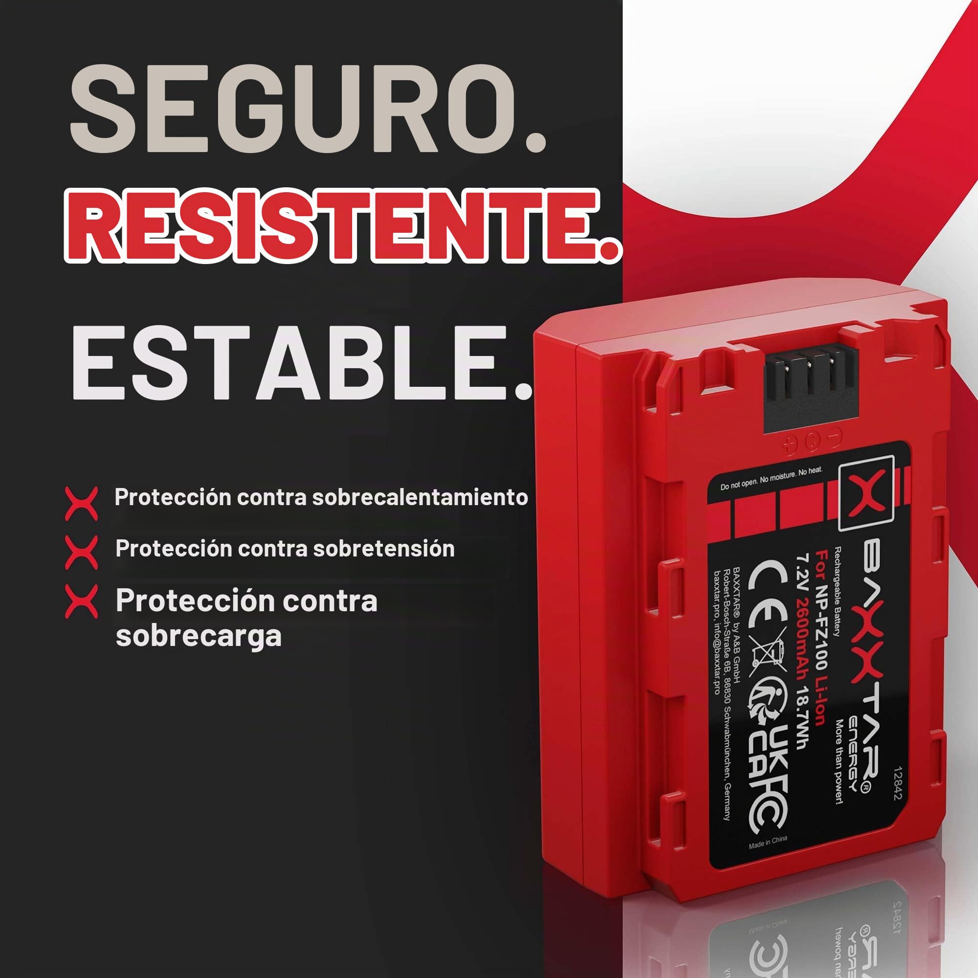 Baxxtar Set NP-FZ100 batería 2600mAh con Cargador 18582 USB-C Dual LCD
