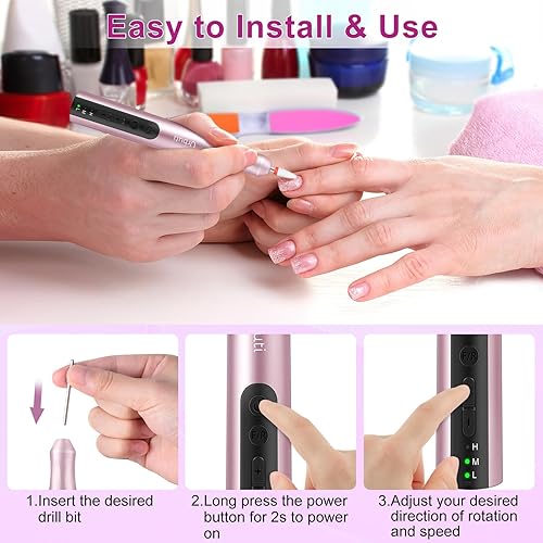 Miniatura 6 de Taladro de uñas eléctrico portátil, kit profesional de lima de uñas Efile, máquina de lima de uñas inalámbrica recargable para acrílico, uñas de
