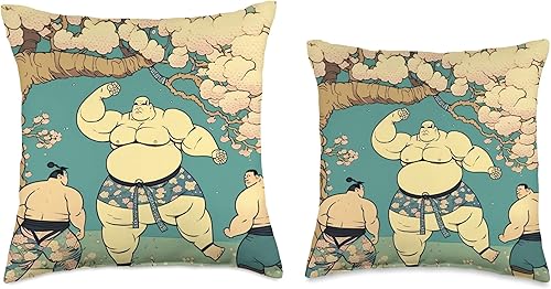 Miniatura 3 de Sakura Sumo Warrior Classic Japan Art AOde to Art of Sumo Wrestling Under Cherry Blossom Trees - Almohada de 16 x 16 pulgadas, multicolor