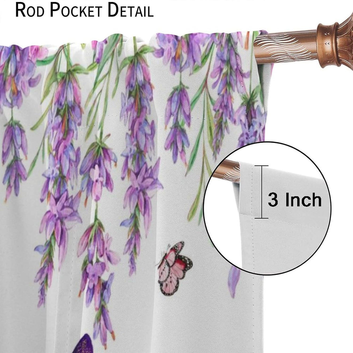 Watercolour Butterfly Curtain, Purple Nature Plant Lavender Beautiful Free Butterfly Flight Blackout Window Treatments, Thermally Insulated Drapes for Girls Kids Living Room Bedroom 42x45in