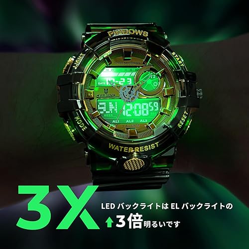 Miniatura 4 de PINDOWS Reloj para Hombre, Reloj Analógico Digital Resistente al Agua 50M, Reloj Electrónico para Deportes al Aire Libre, Fecha, Multifunción, LED,