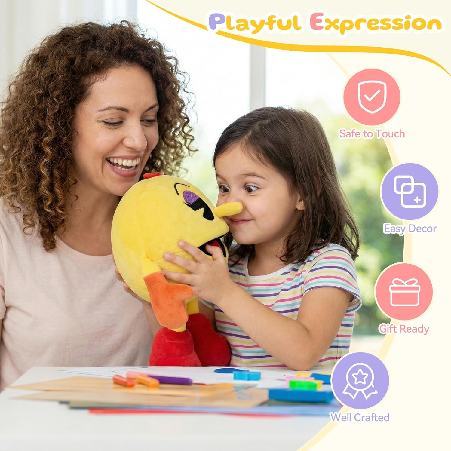 Cute Retro Game Ghost Plush and Yellow Plush Toy with Long Legs – Funny Ghost Stuffed Plush Doll – 6 Inch Soft Plush Gift for Kids and Adults