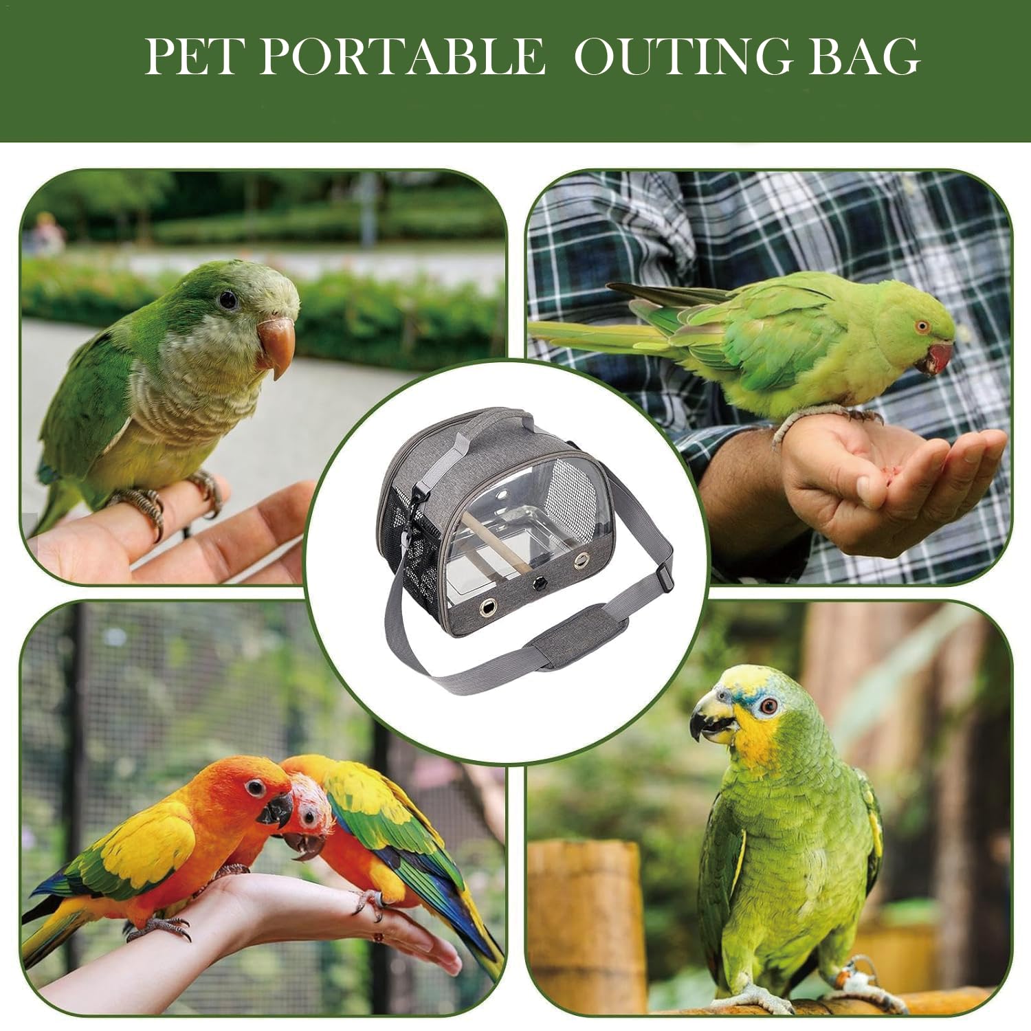 Sac De Transport pour Petits Animaux, Cage à Oiseaux, Sac De Voyage pour Animal, Cage De Transport Portable pour Petit Oiseau, Boîte De Transport pour Oiseaux, pour Petits Oiseaux, Perroquet (Gray)