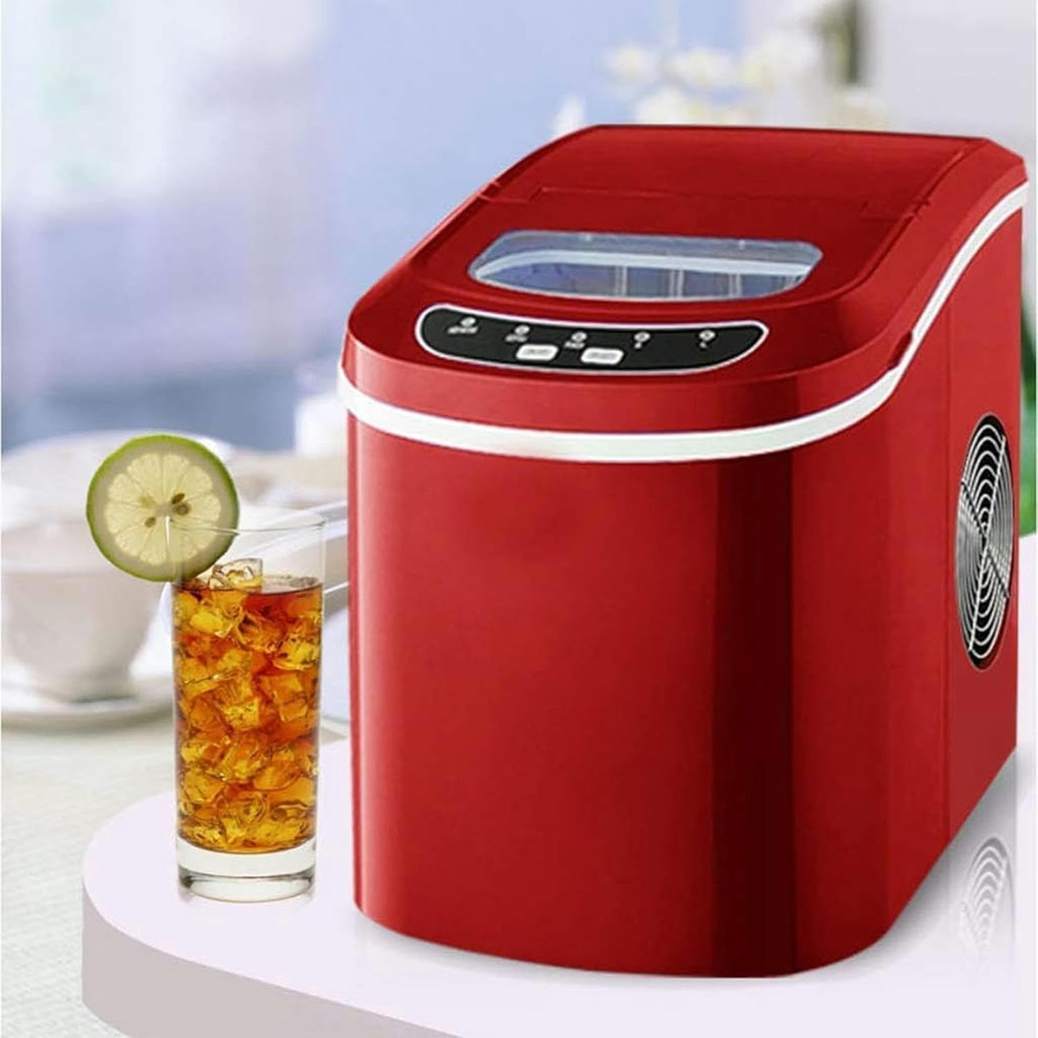 Portable Ice Maker Countertop-Ice Cube Maker Machine, Make 33 Lbs Ice in 24 Hrs, 2.2 L Tank, Suitable for Homes, Bars and Cold Drinks Shops (Red)