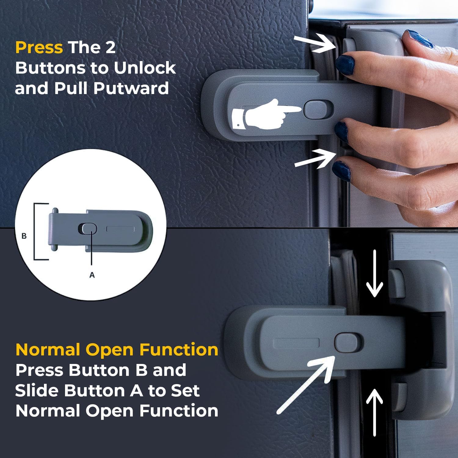 Refrigerator Lock for Kids | Freezer door latches | Child Proof Fridge Latch to Keep Door Closed - for Toddlers, Cats, & Dogs (Gray)