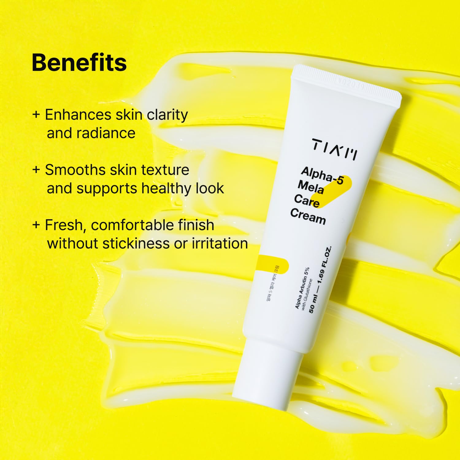 TIA'M TIAM Alpha-5 Mela Care Cream, 1.69 fl oz, 5% Alpha Arbutin Glow Enhancing Cream with Glutathione & Niacinamide, Korean Skin Care