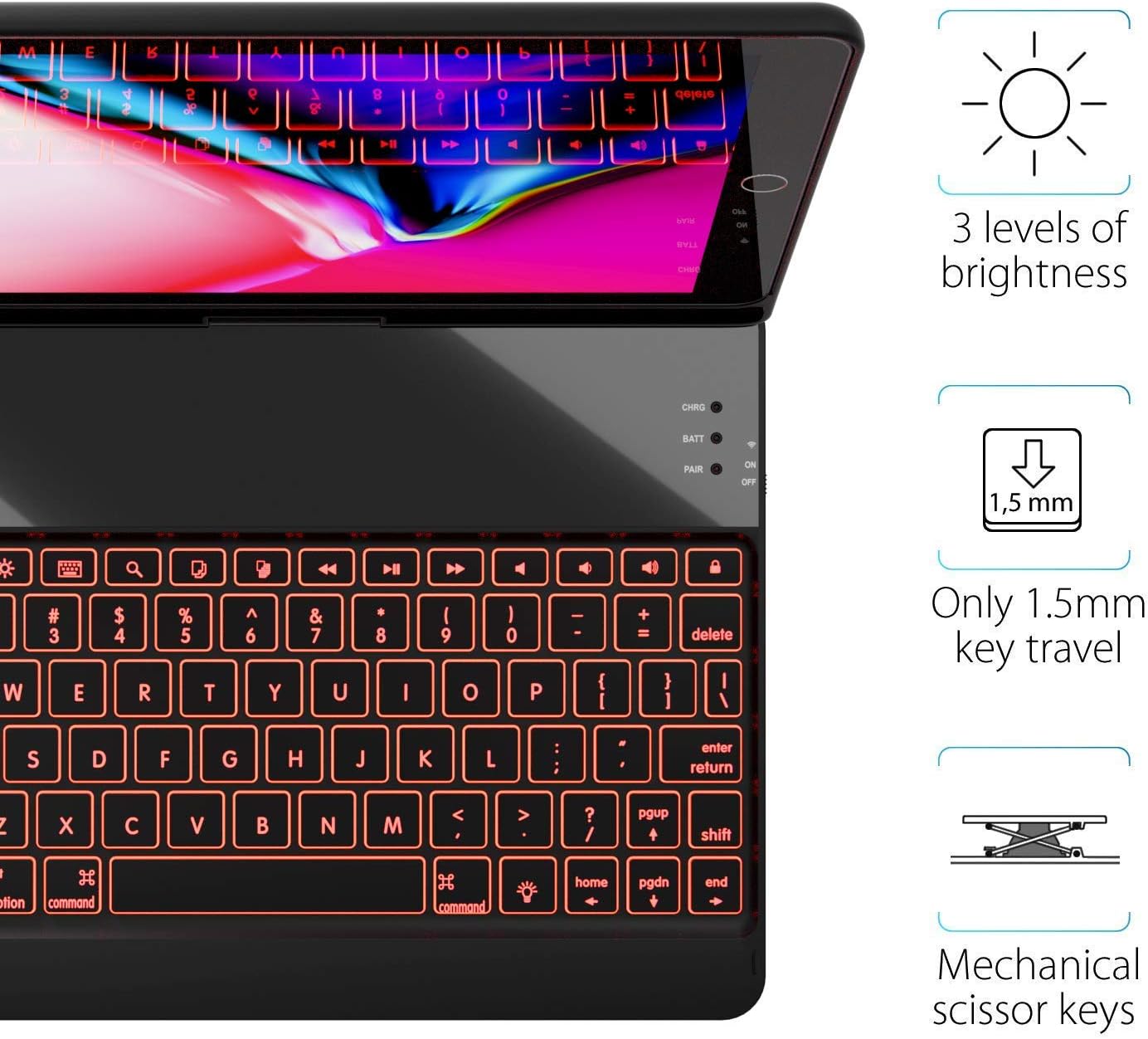 YEKBEE iPad Keyboard Case for iPad 2018 (6th Gen) - iPad 2017 (5th Gen) - iPad Pro 9.7 - iPad Air 2 & 1 - Thin & Light - 360 Rotatable - Wireless/BT - Backlit 7 Color (9.7, Black)