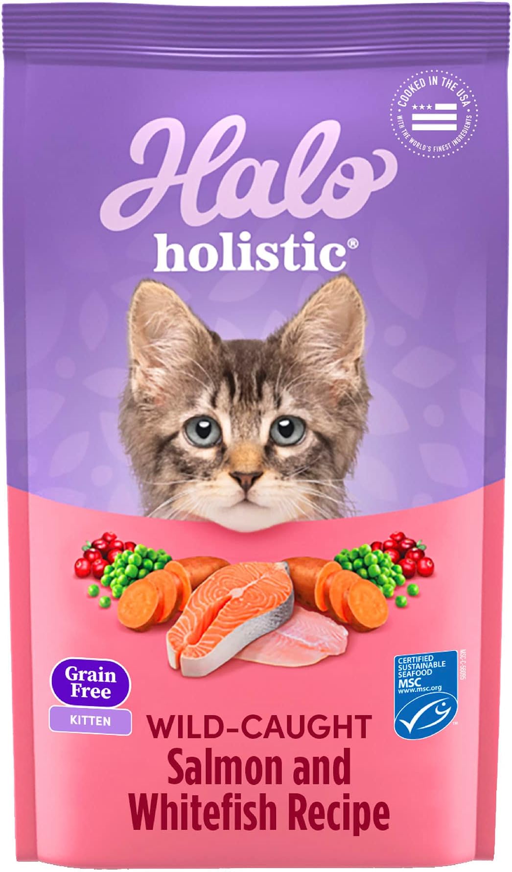 Halo Holistic Dry Cat Food for Kittens, Wild Salmon and Whitefish Recipe, 3 LB Bag of Natural Kitten Food