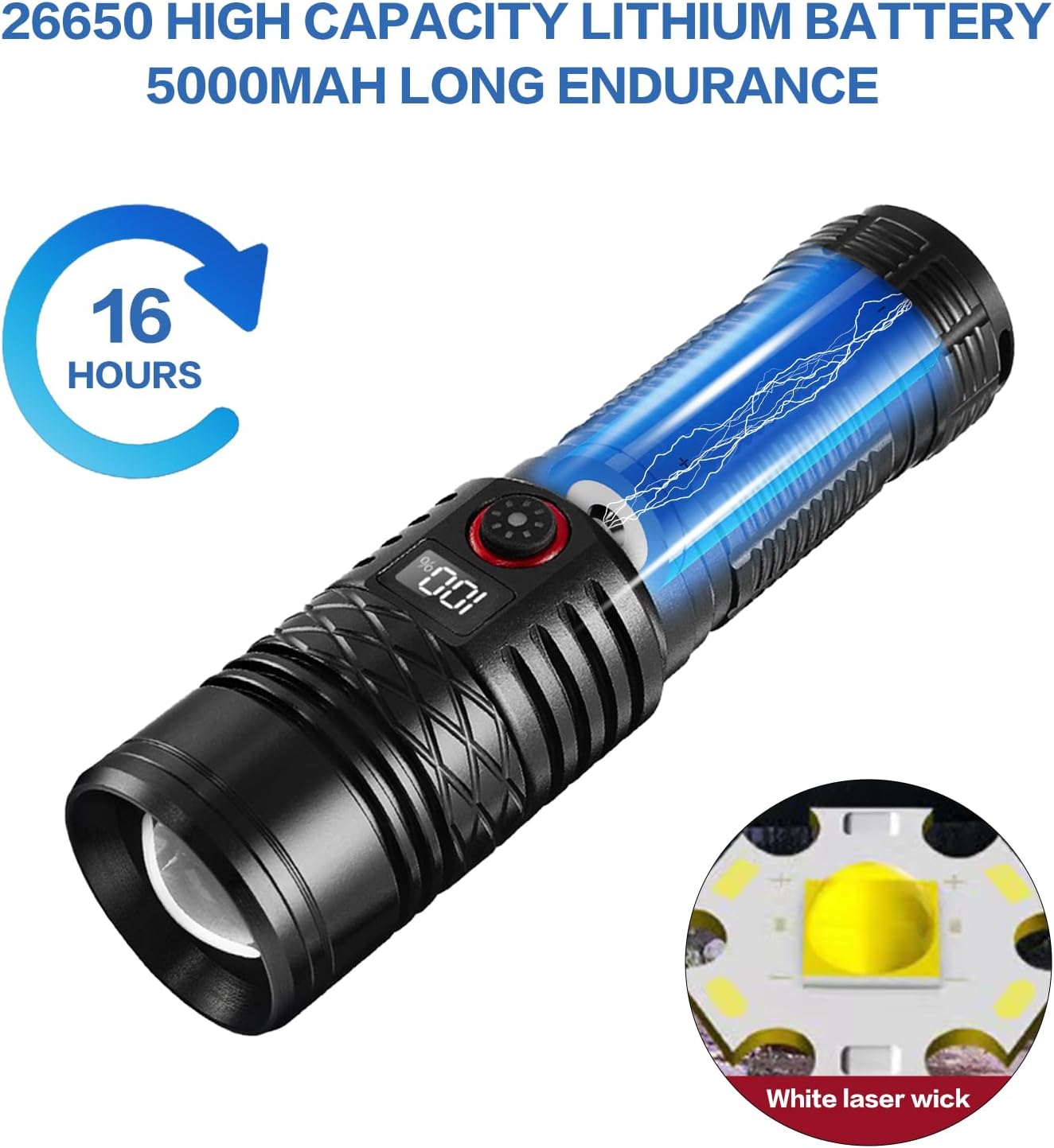 Flashlights High Lumens Rechargeable, Super Bright Flashlight, Adjustable Tactical Flashlight 5Mode Waterproof Handheld Flash Light for Emergencies, Camping, Hiking