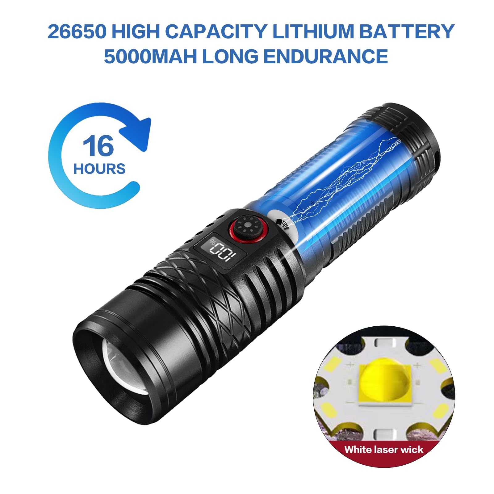 Linternas recargables de alto lúmenes LED, linterna súper brillante, linterna táctica ajustable, 5 modos, impermeable, luz de flash de mano para emergencias, camping, senderismo
