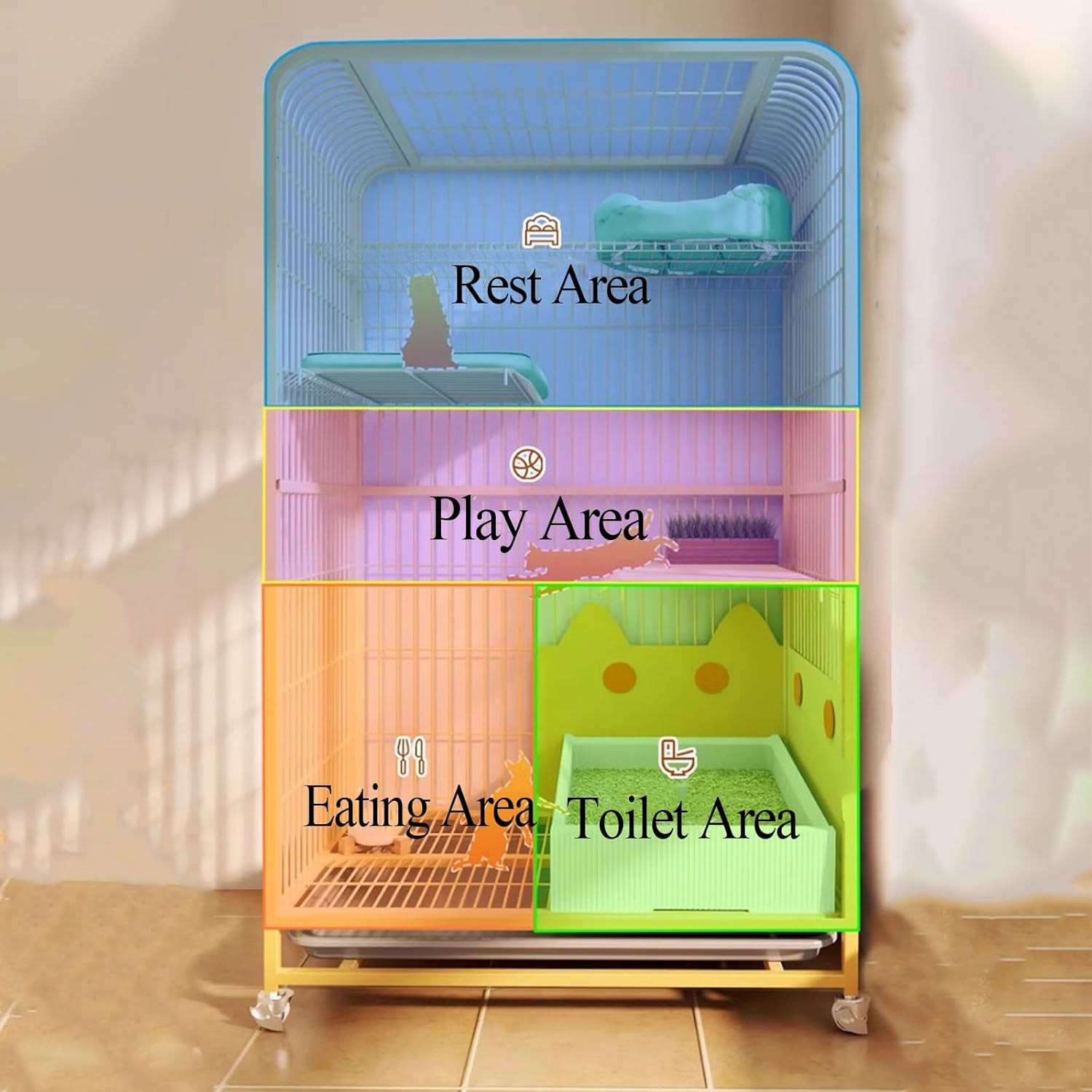 s Indoor with Litter Box Portable Easy to Move, Stable Indoor Cat House with Locking Door, Cat Indoor Enclosure with Antis-Splash Baffle Easy to Clean(Yellow,78 * 55 * 133CM)