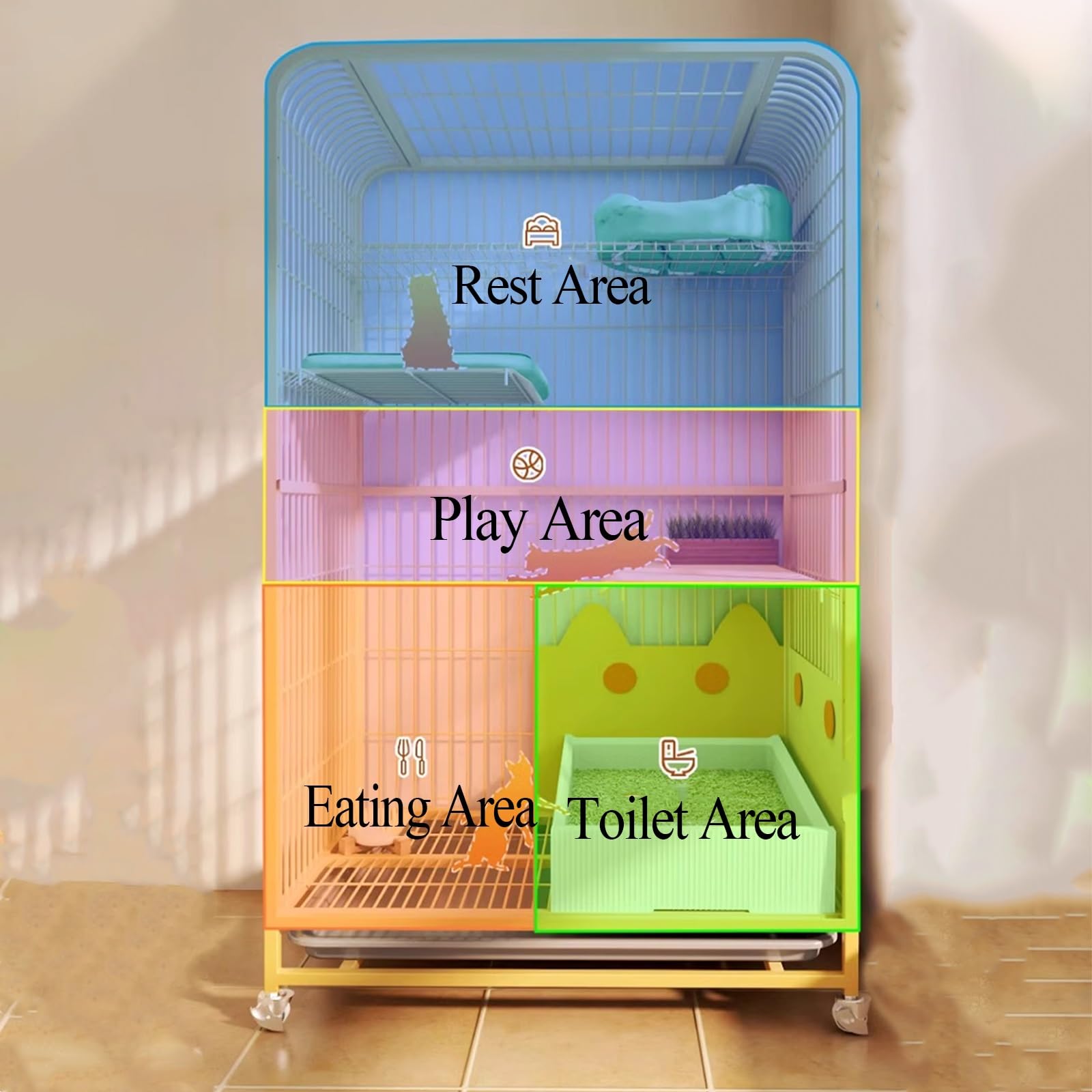 Caseta para Gatos de Interior Estable con Caja de Arena, portátil, fácil de Mover y con Puerta con Cerradura. Recinto para Gatos con protección antisalpicaduras, fácil de Limpiar (Negro, 78