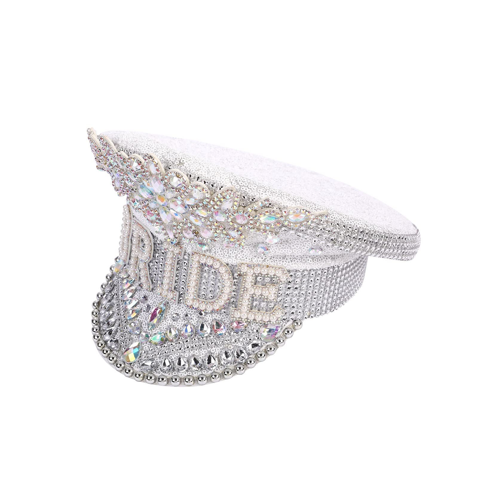 Sombrero de Novia con Purpurina Blanca, Sombrero de Novia novedoso con Diamantes de imitación for Boda, cumpleaños, Despedida de Soltera, Despedida de Soltera (Color : Silver, Size : Bride)