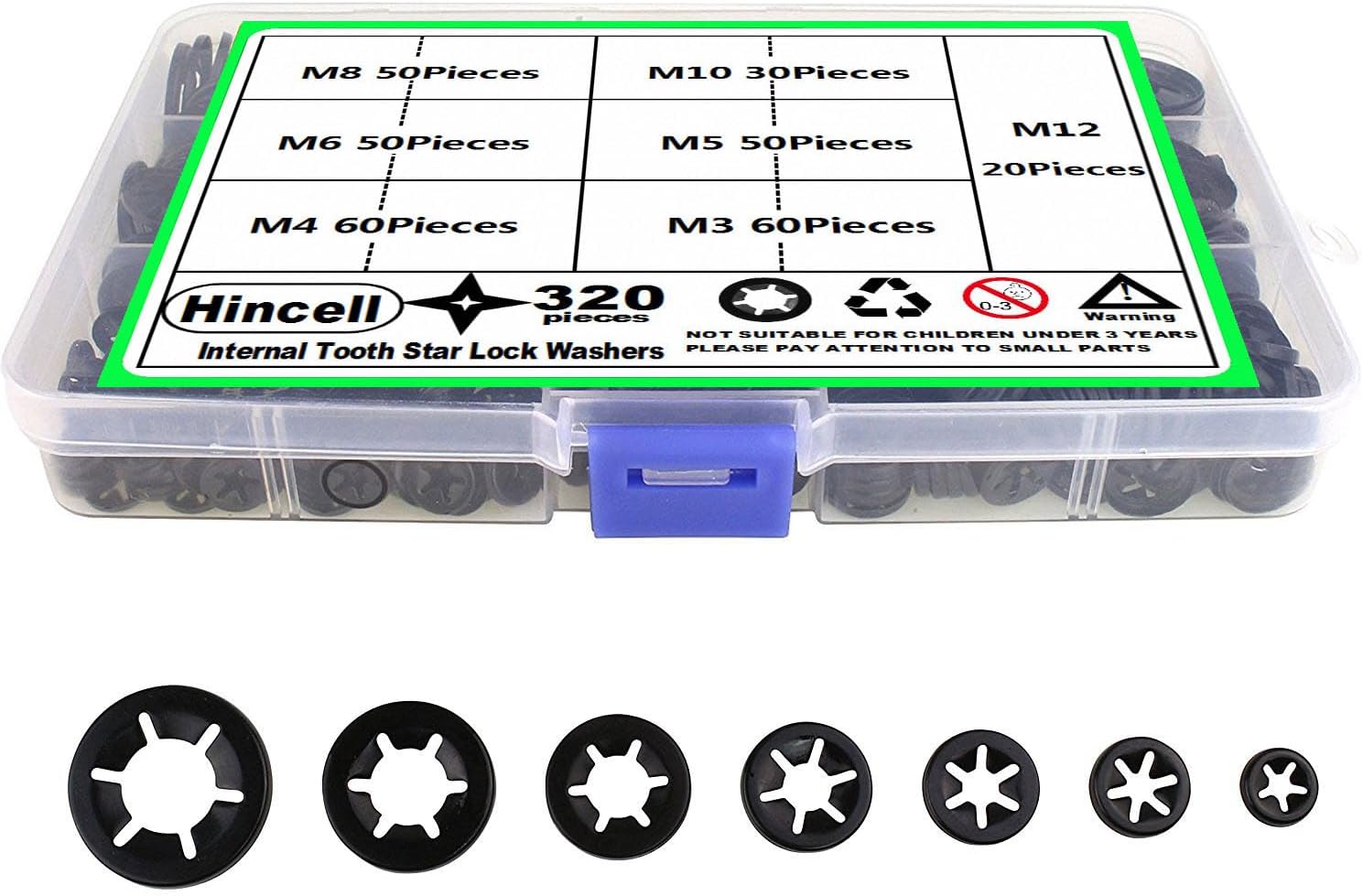 Hincell 320 Pieces 7 Sizes Push Nuts Assortment,Internal Tooth Star Lock Washers,Quick Speed Locking Washers, Push Nuts, Speed Clips Retaining Clips Fasteners Assortment Kit