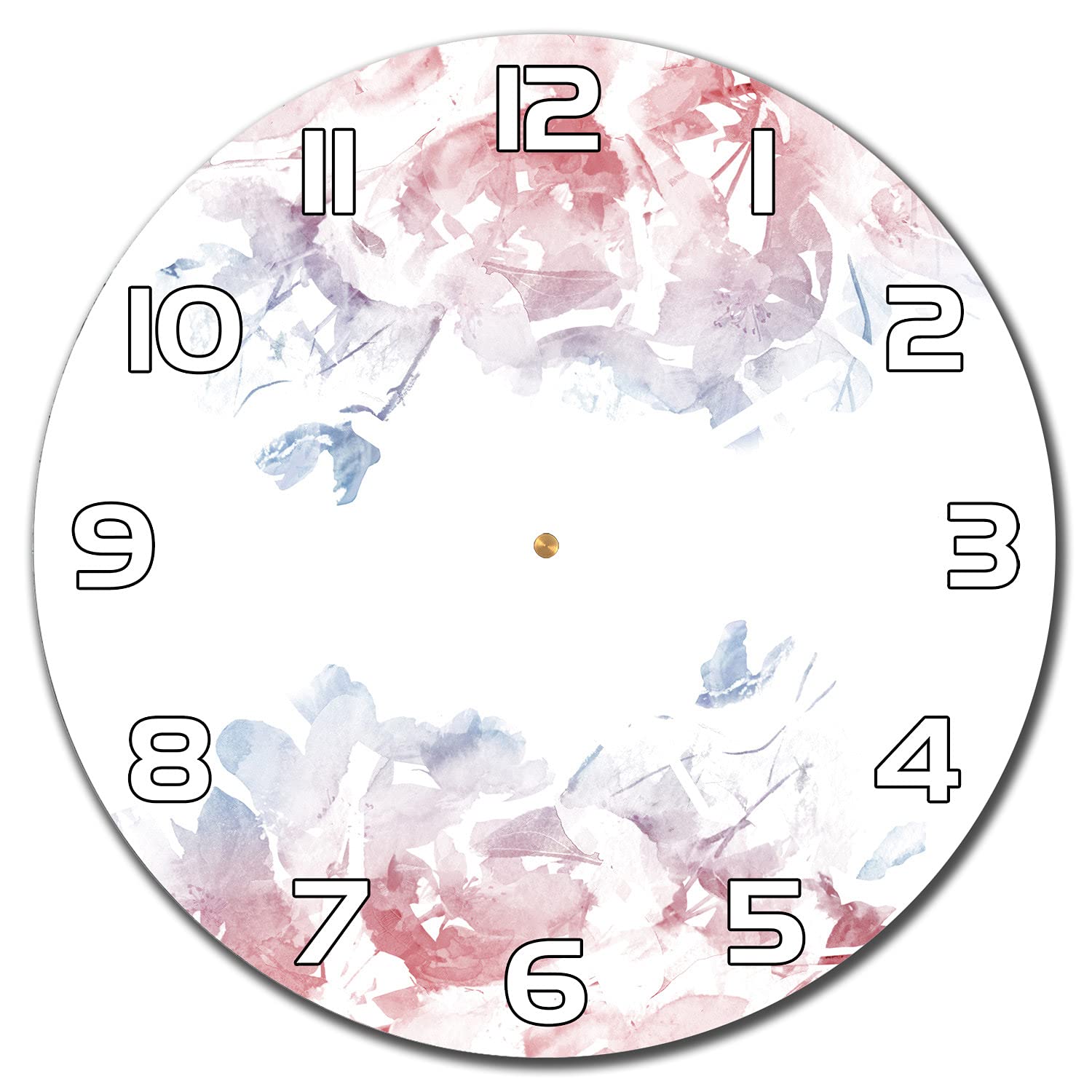 Horloge en verre 30 cm Serenity Rose Quartz Floral avec aiguilles blanches