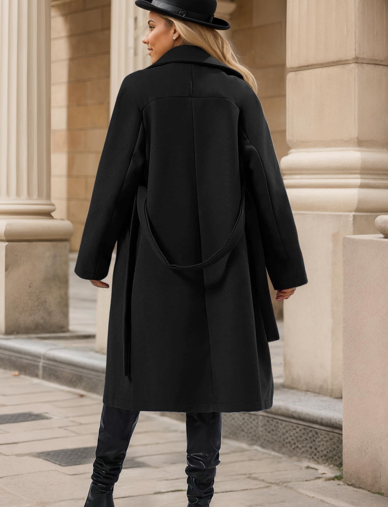 Maeau Langer Mantel aus Tweed, für Damen, zweireihig, Herbst, Winter, lange Jacke, warm, elegant, lässig, langer Trenchcoat mit Gürtel, Größe S bis XL