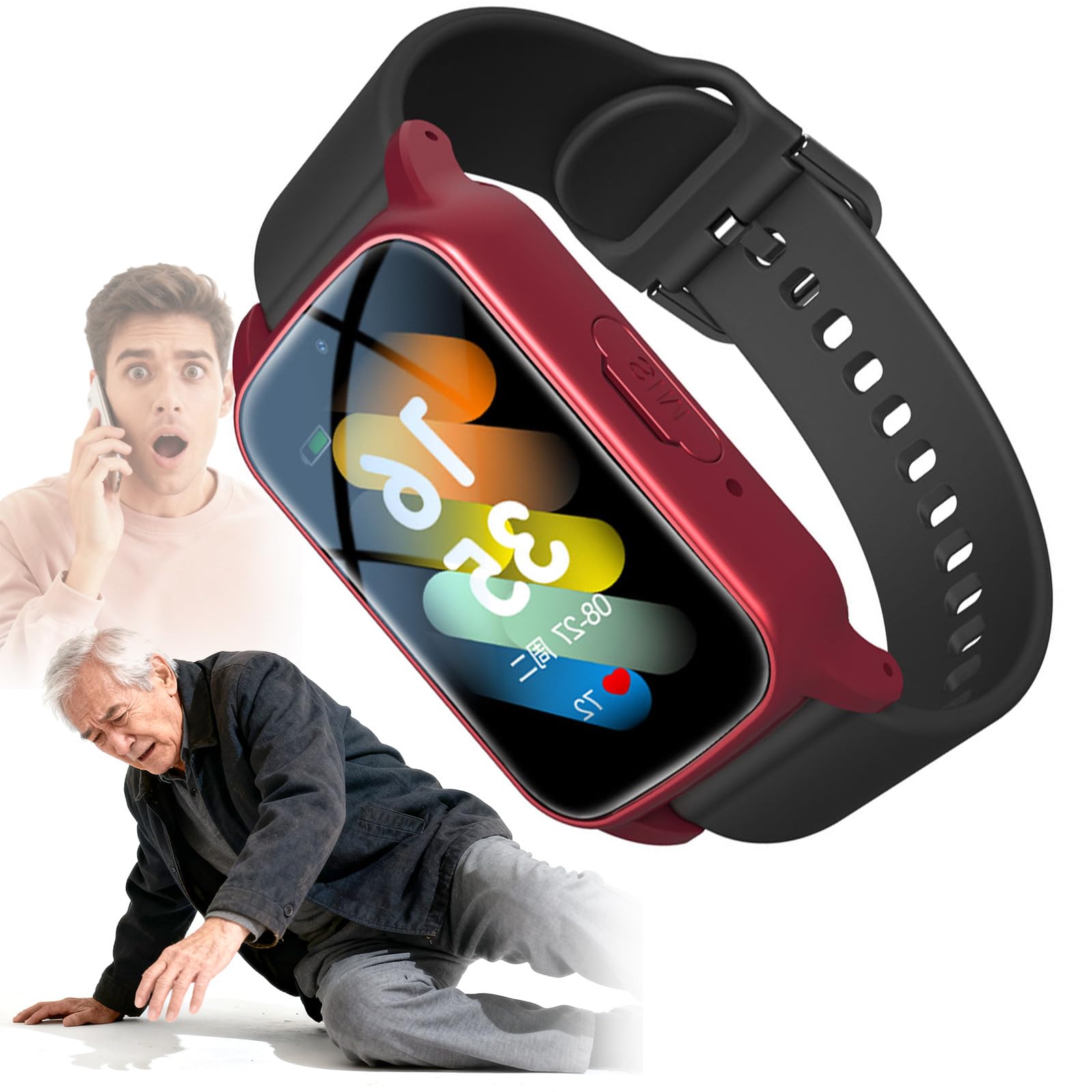 Montre Urgence Connectée Senior Anti Chute Détecteur De Chute Traceur pour Personnes Âgées Suivi GPS en Temps Réel Bracelet Personne Agee Autonomie Longue S5-Red