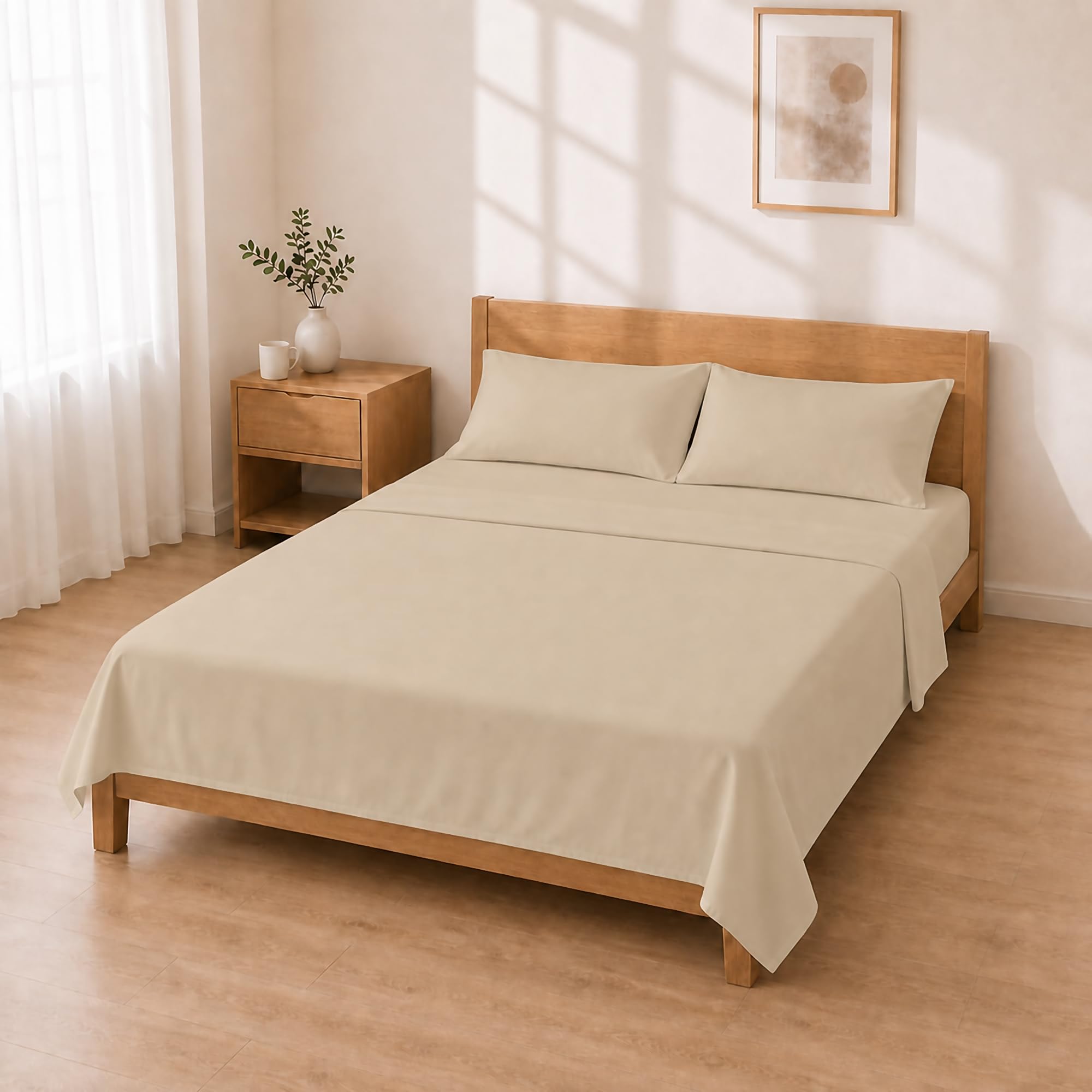 Microfibre Fitted Sheet Set 140 x 200 + 30 / 220 x 280 cm + 50 x 80 cm, 2 Pieces, Beige