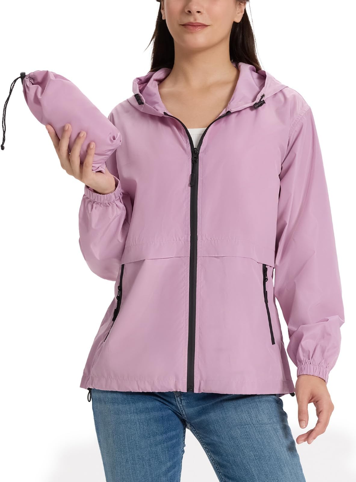 SaphiRose Women's Hooded Waterproof Rain Jacket Casual Coat