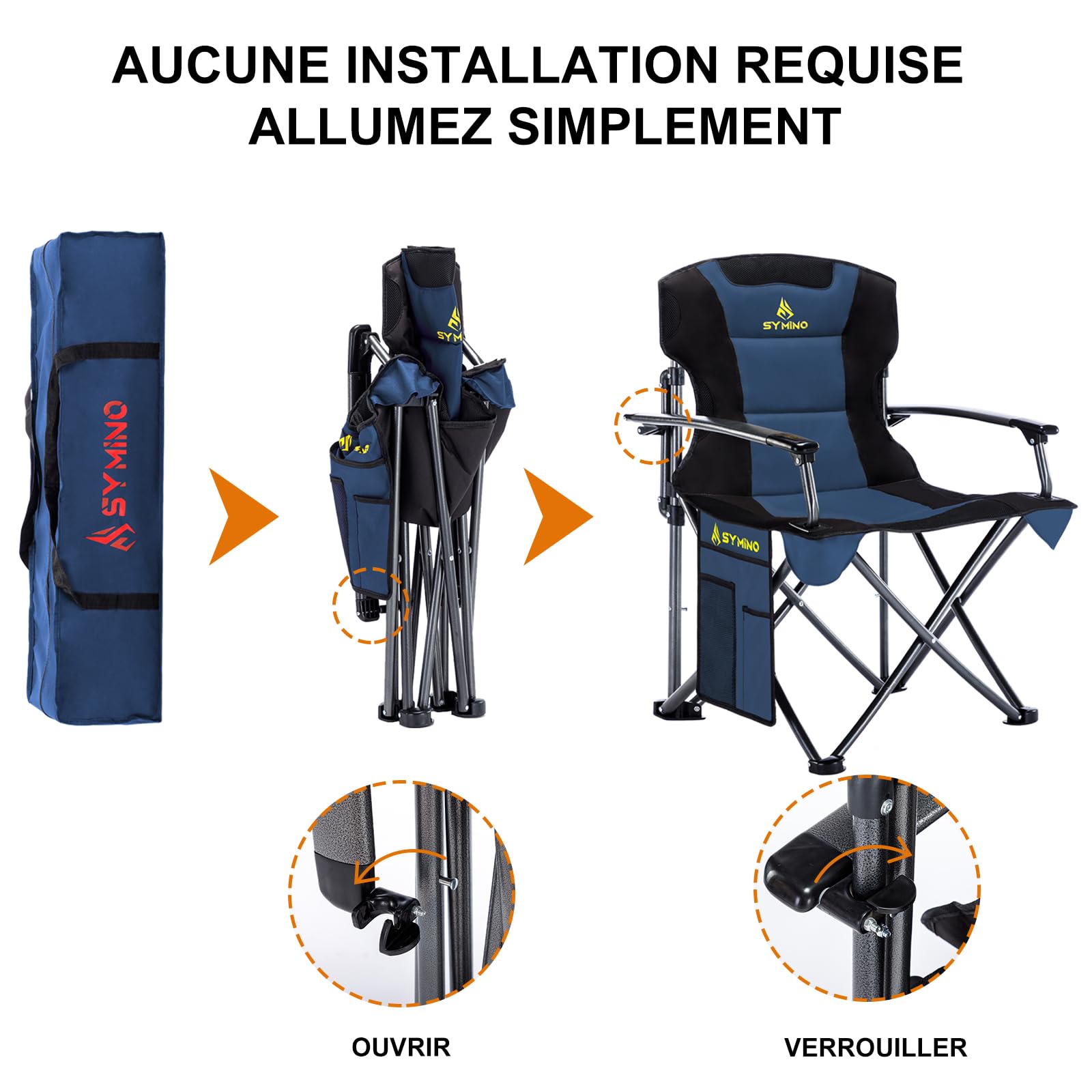 Symino Chaise Pliante Camping Max de 150kg avec Accoudoirs - Fauteuil Pliable pour Jardin/Pêche/Extérieur Braun