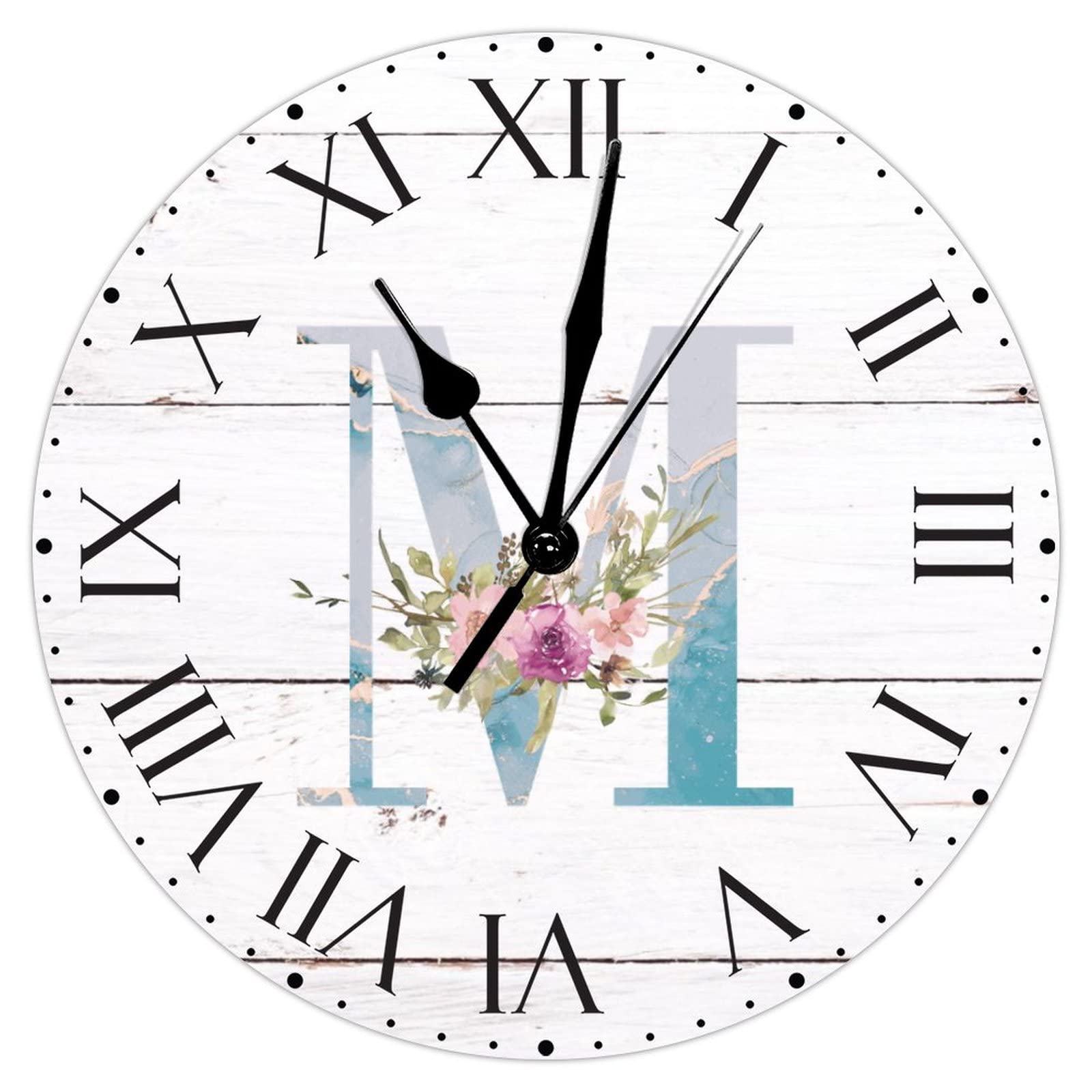 Horloge murale silencieuse à piles avec grand cadran floral violet