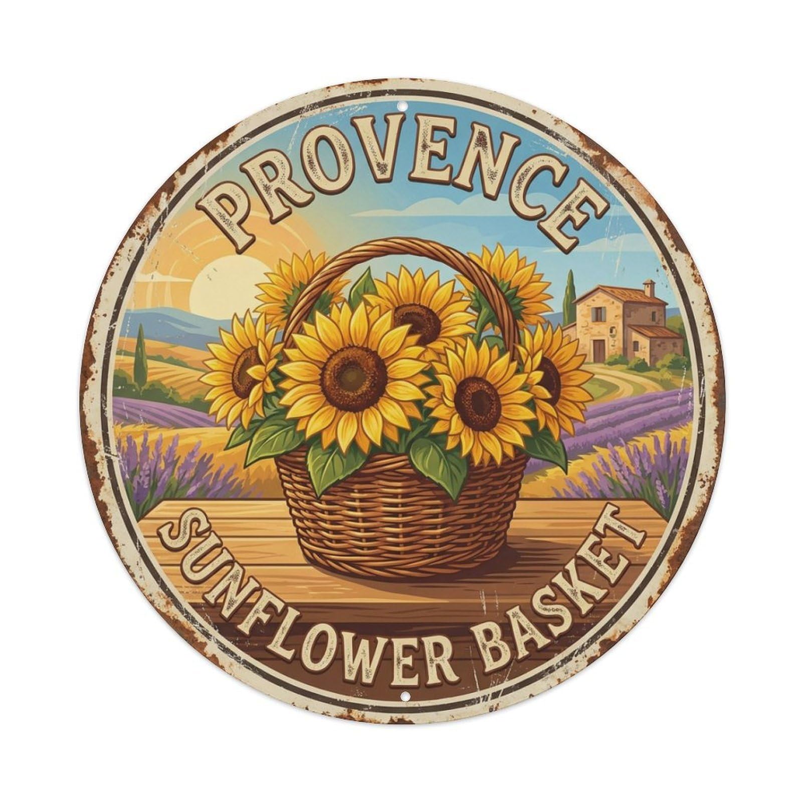 France Provence Culture Travel Sunflower Basket Metal Tin Sign