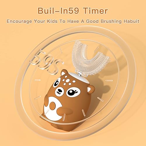 Miniatura 4 de Cepillo de dientes eléctrico para niños JIANLEJIA en forma de U, cepillo de dientes sónico automático con 4 cabezales de cepillo, seis modos de