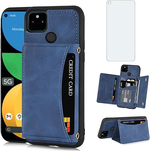 Miniatura 7 de Asuwish Funda de teléfono para Google Pixel 5a 5G con protector de pantalla de vidrio templado y soporte de tarjeta de crédito de piel sintética,