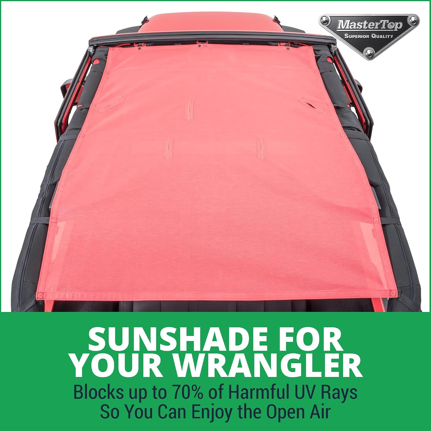 MasterTop ShadeMaker Freedom Mesh Bimini Sun Shade Top, Red, Full Length - Fits Jeep Wrangler JK 2-Door 2007-2018 - Blocks UV Rays, Wind & Noise - Compatible with Hard Top - Installs in Minutes