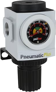 PneumaticPlus PPR3-N02BG Compressed Air Pressure Regulator, 1/4" NPT (High Flow), Embedded Gauge and Bracket