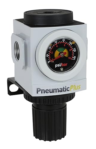 PneumaticPlus Regulador de presión de aire comprimido serie PPR - Manómetro integrado y soporte incluidos (1/2" NPT)
